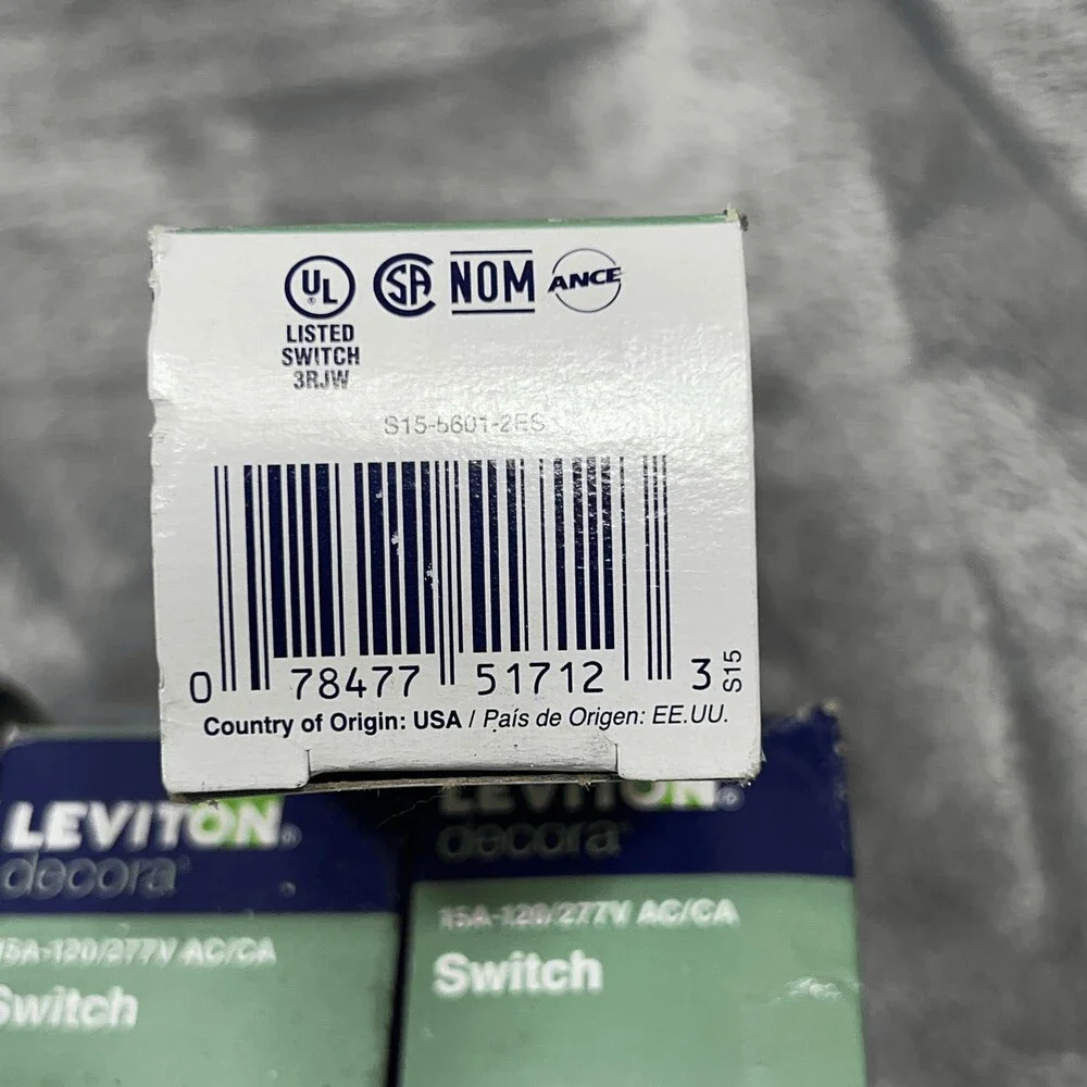 6x Leviton Decora Single Pole Rocker Switch 5601-2ES 15A 120V Black